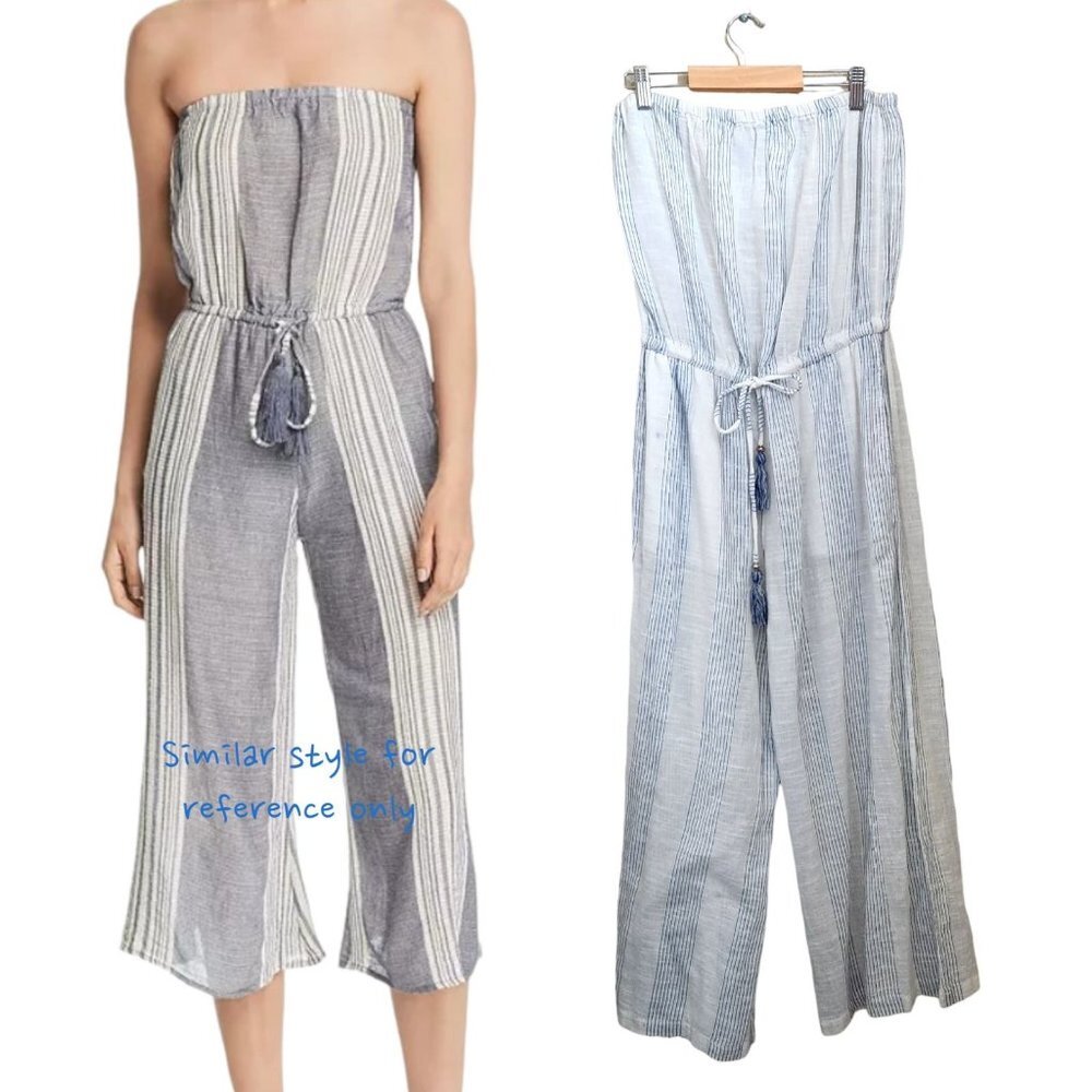 Blue Island Jumpsuit Blue White 100% Cotton Stripe Strapless women Size M Beach
